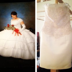 Judy's Alterations - Scottsdale, AZ, United States. Judy's transformation! Justin Alexander gown; from a 2006 High School Cotillion Ball to an elegant 2014 rehearsal dinner dress!
