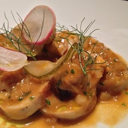 Seafood Sausage w/ mussels, split pea…