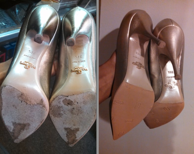 Before and after of a pair of very well worn Valentino