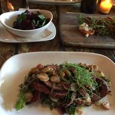 Farmhouse - Chicago, IL, United States. Skirt steak with grilled fresh spring onions and greens with a side of beautiful beets.