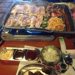 Oh! My SamGyupSal - Duluth, GA, United States. Garlic pork belly, brisket, bean sprouts and kimchi