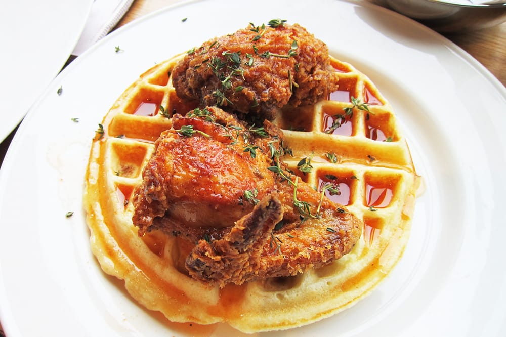 Chicken and waffles with siracha maple syrup. In Tulsa, OK. [3264x2448