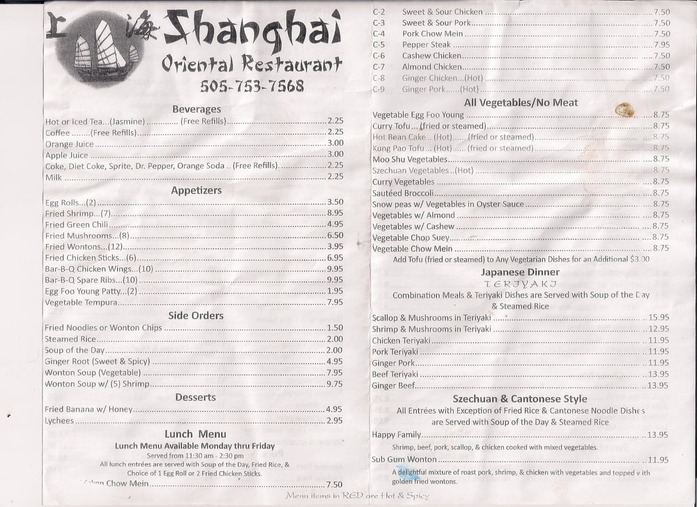 Online Menu Of Shanghai Restaurant Espanola New Mexico 87532