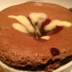 Chocolate souffle with two sauce