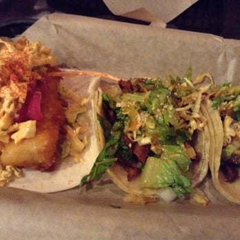 Del Seoul - Chicago, IL, United States. Sambal Fish Taco (THE BEST), and kalbi tacos
