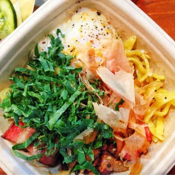 YUJI Ramen - Bacon & egg mazemen, brothless ramen. Noodle texture was very nice and firm, sauce bathed everything nicely. - New York, NY, United States