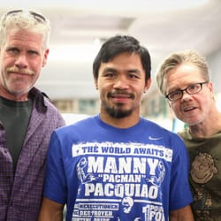 Wild Card Boxing Club - Los Angeles, CA, United States. Ron Perelman manny Pacquiao and Freddie Roach at the Wild card