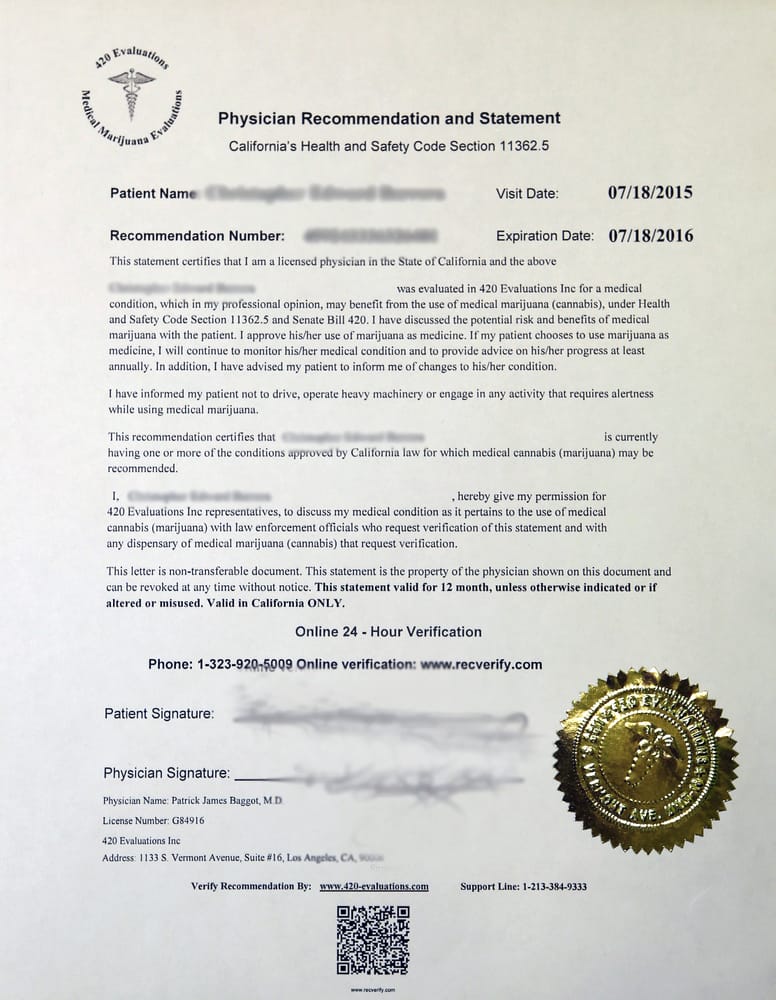 recommendation letter at 420 evaluation center yelp marijuana recommendation letter
