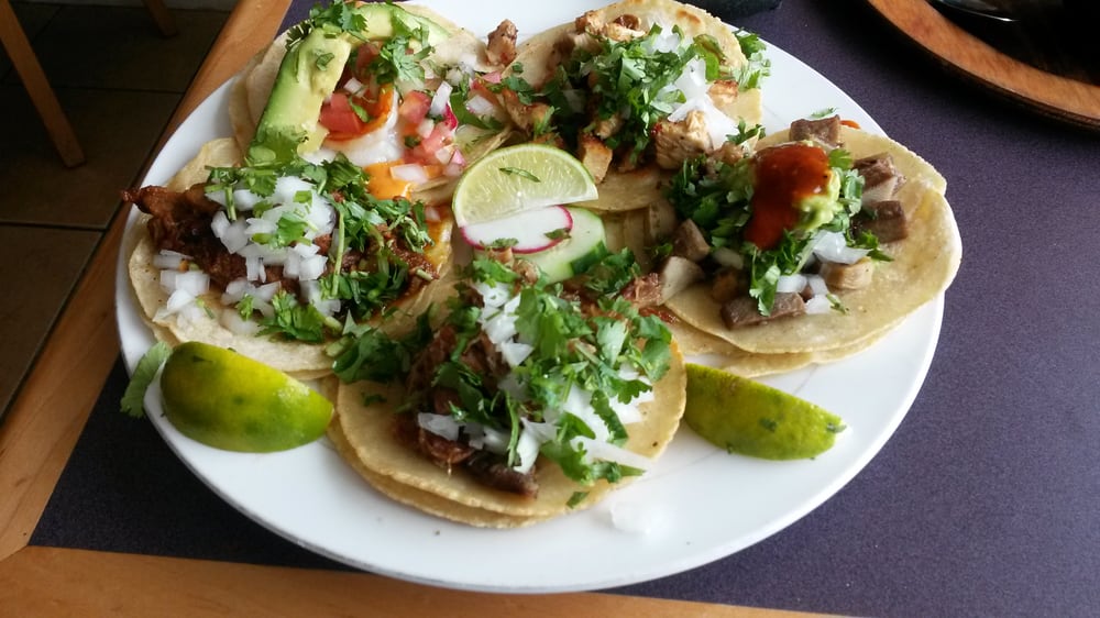 Taqueria Habanero - Washington, DC, United States. From clockwise: Shrimp... 11a Chicken... 1p Beef Tongue... 3p Canitas w/pineapple... 6p Al pastor... 9p