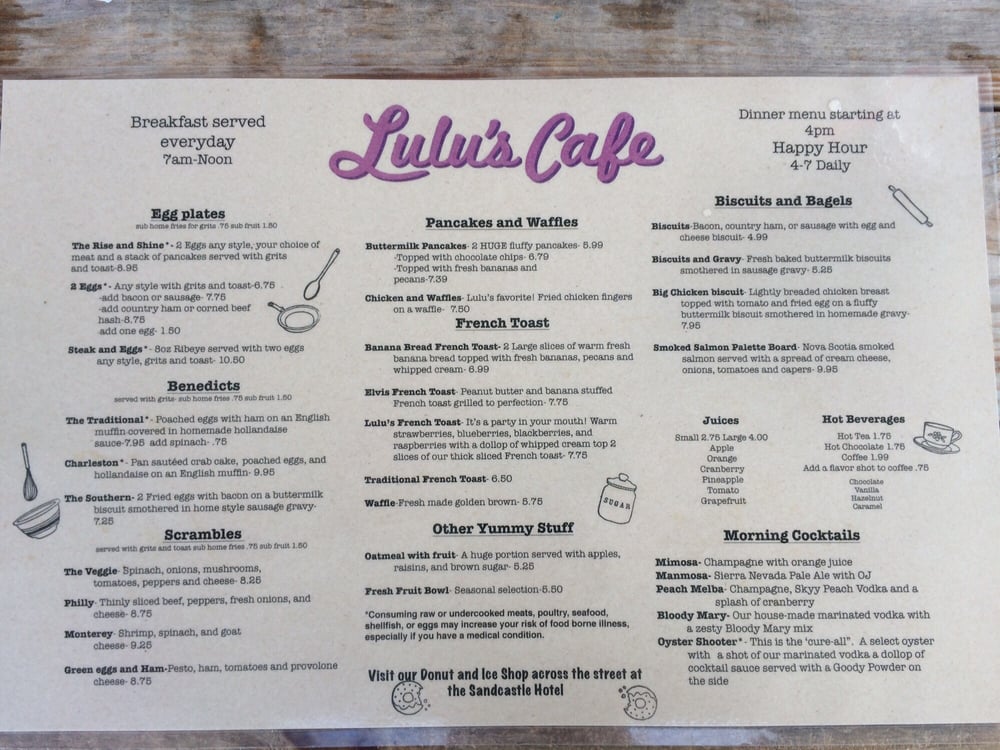 Lulu S Cafe Myrtle Beach Restaurant Menu Lulu S Cafe Myrtle Beach Restaurant Menu