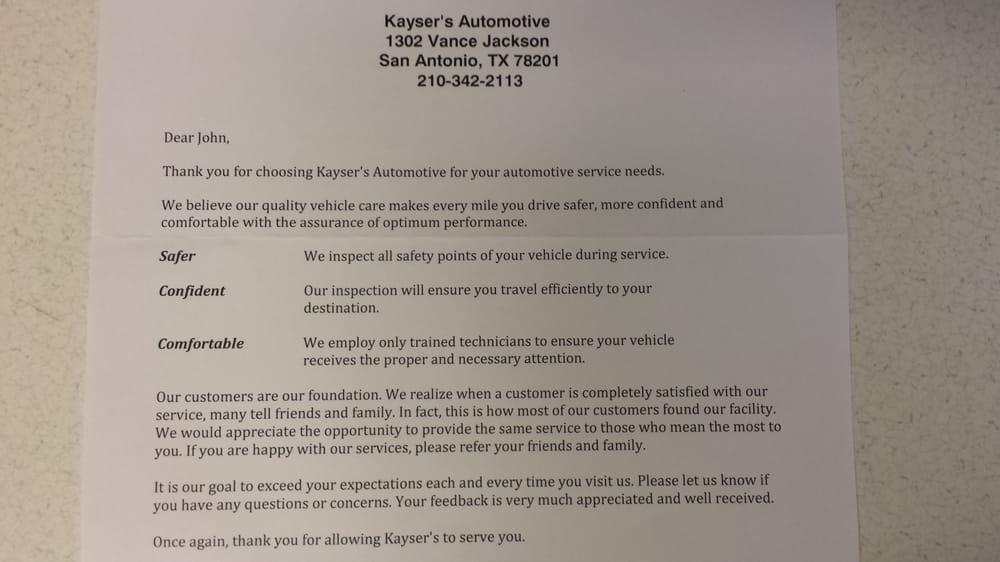 thank you letter to customer for using our service choice image automotive services department letter