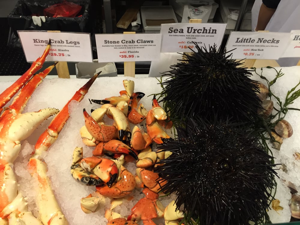 Sea urchins and lots of other fresh seafood at the Lobster Place in Chelsea Market, NYC Yelp