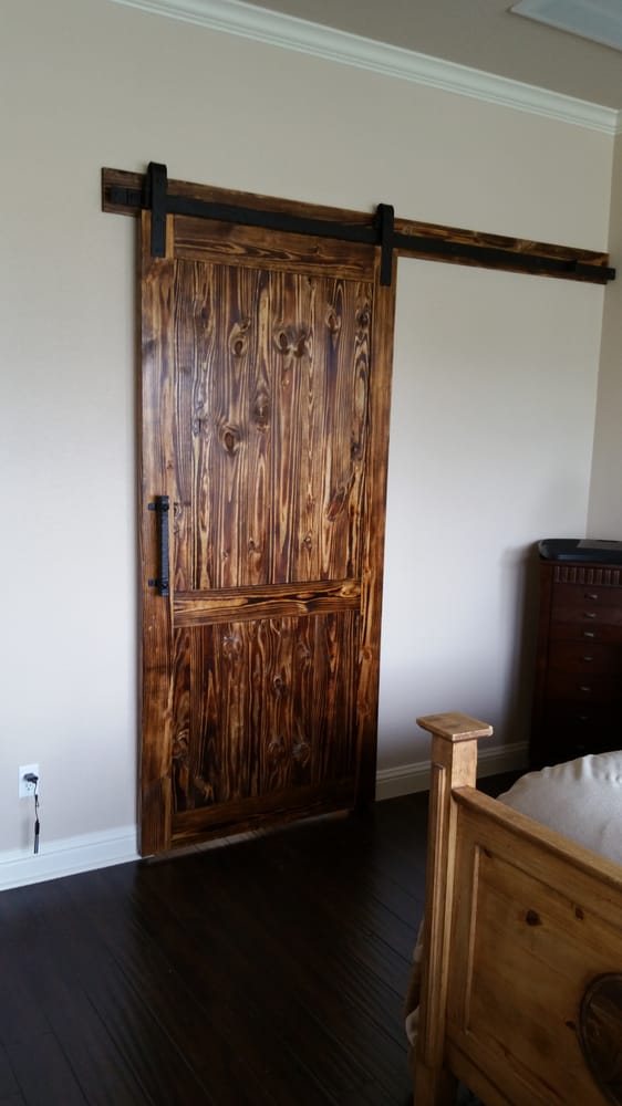 Sliding Barn Door Scorched And Stained Pine Yelp Photo Of Complete Glass Remodeling Round Rock Tx United States Sliding