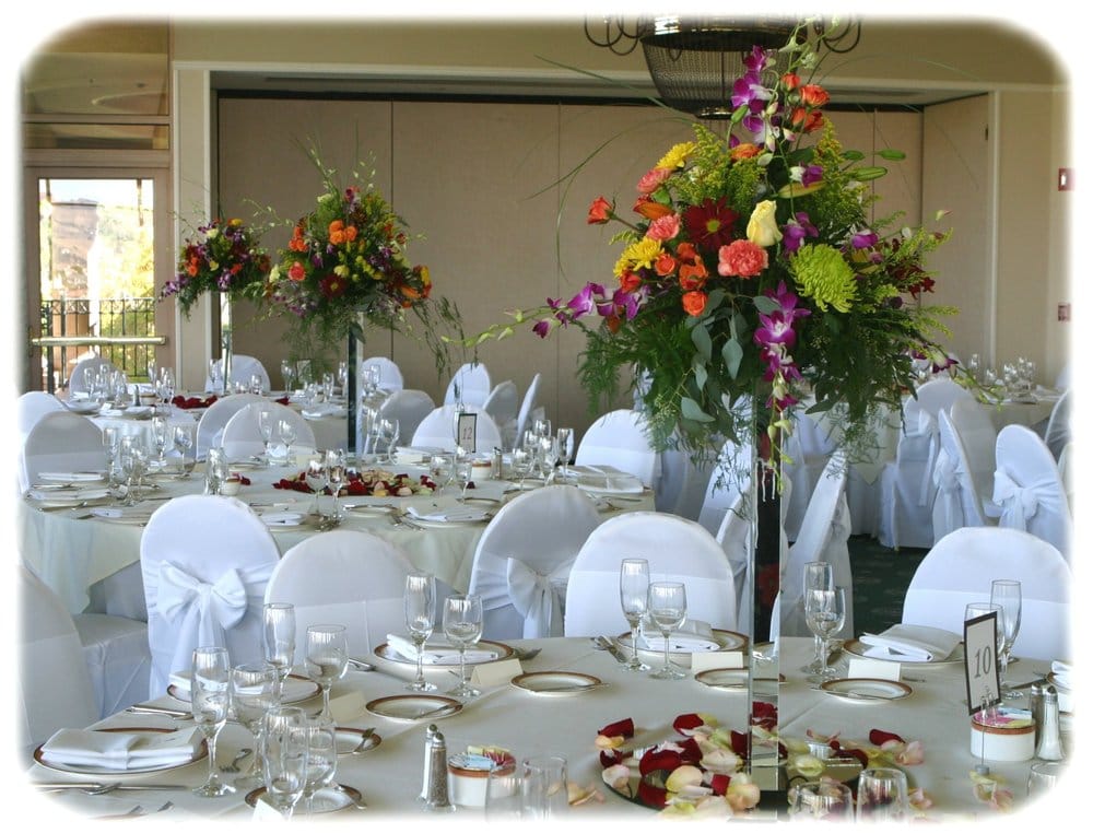 Banquet Table Centerpieces On Mirror Pedestals Are Showy And Allow Photo Of Cupertino Florist San Jose Ca United States Banquet Table Centerpieces