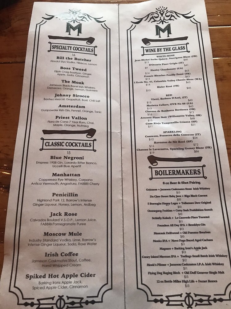 P O Of Monk Mcginns New York Ny United States Drink Menu P O Of Monk Mcginns New York Ny United States Drink Menu