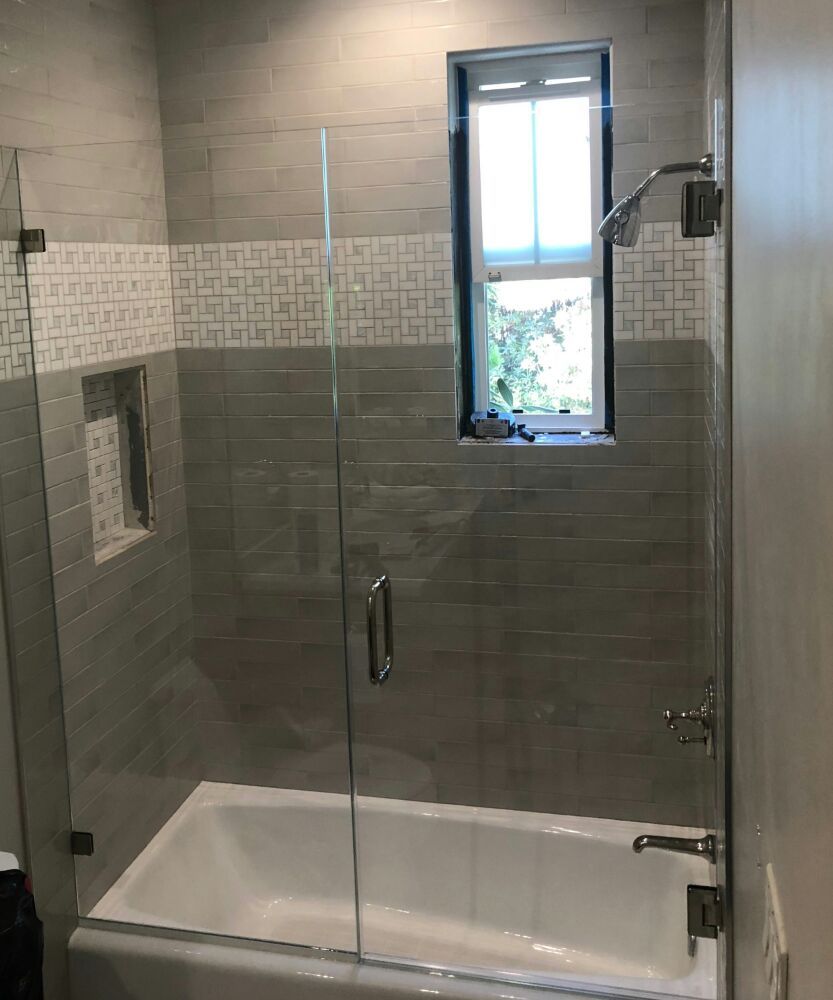 Frameless Swing Shower Door Above The Tub Carlsbad Yelp