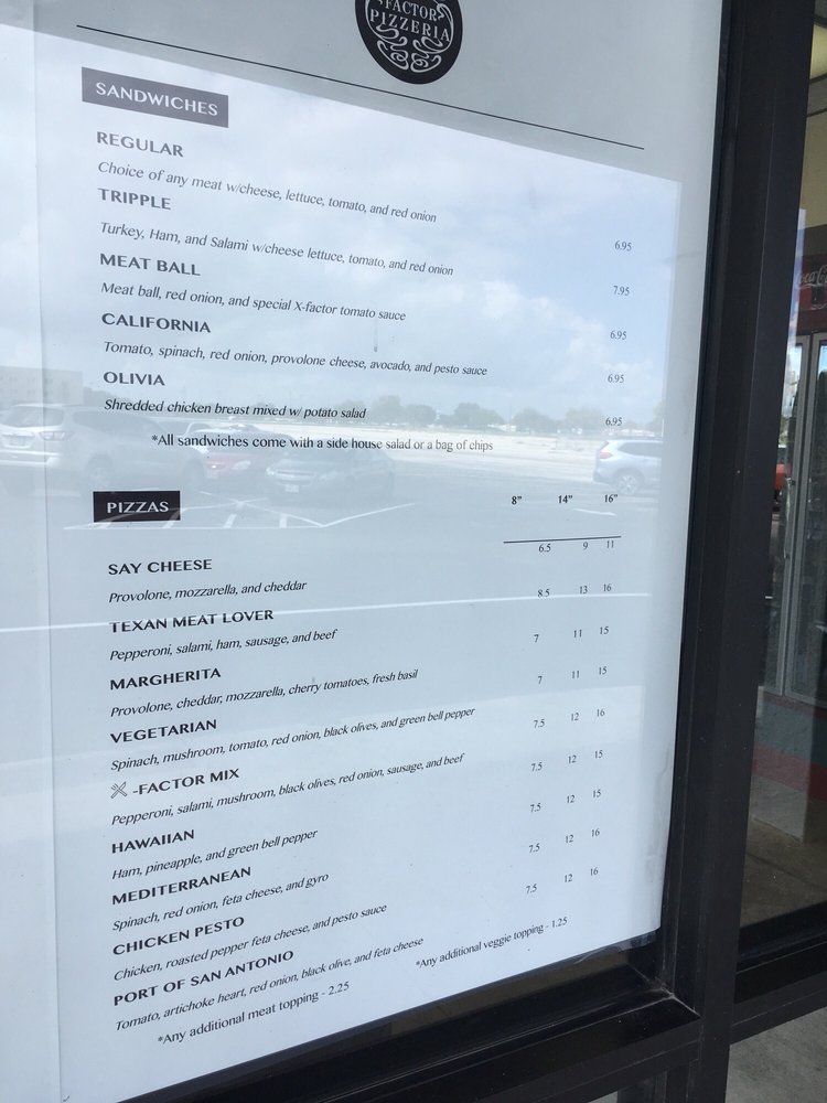 Online Menu Of X Factor Pizzeria Restaurant San Antonio Texas