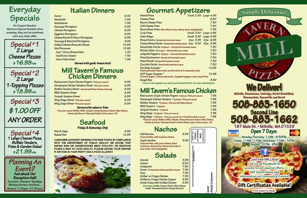 Mill Tavern Pizza Pizza 187 Main St, Millville, MA Restaurant