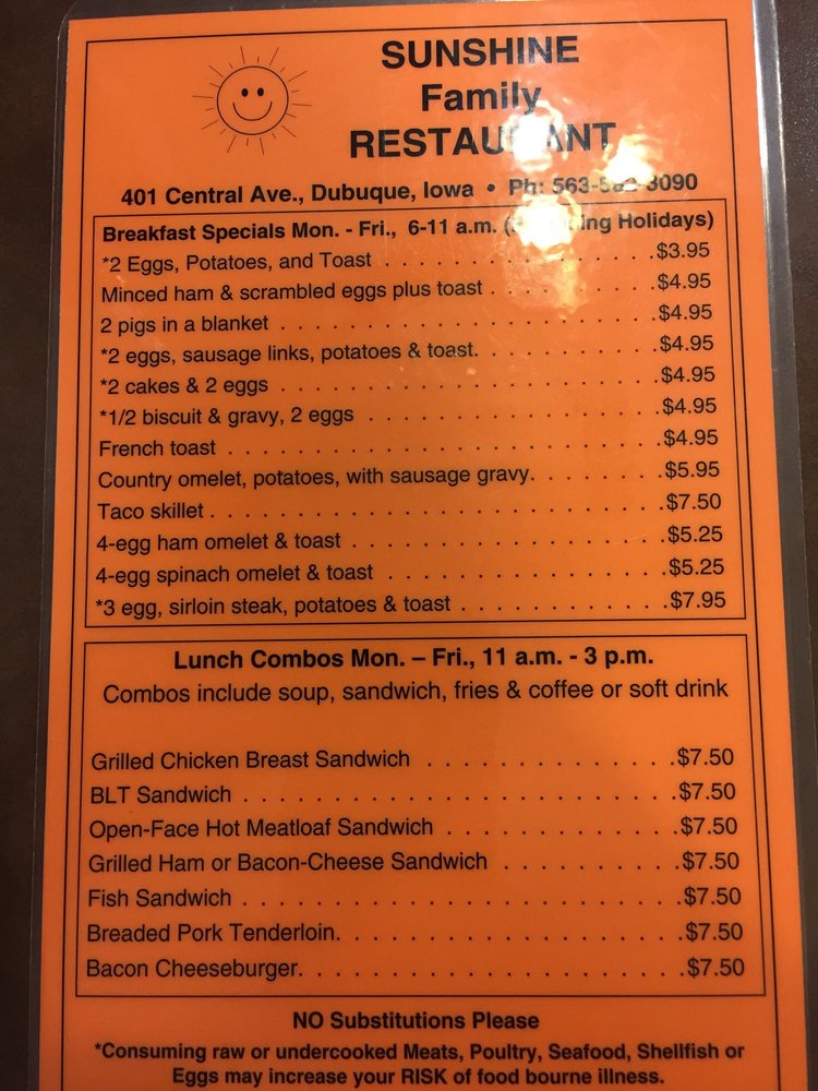 Sunshine Family Restaurant 12 Photos & 42 Reviews Burgers 401 Central Ave, Dubuque, IA