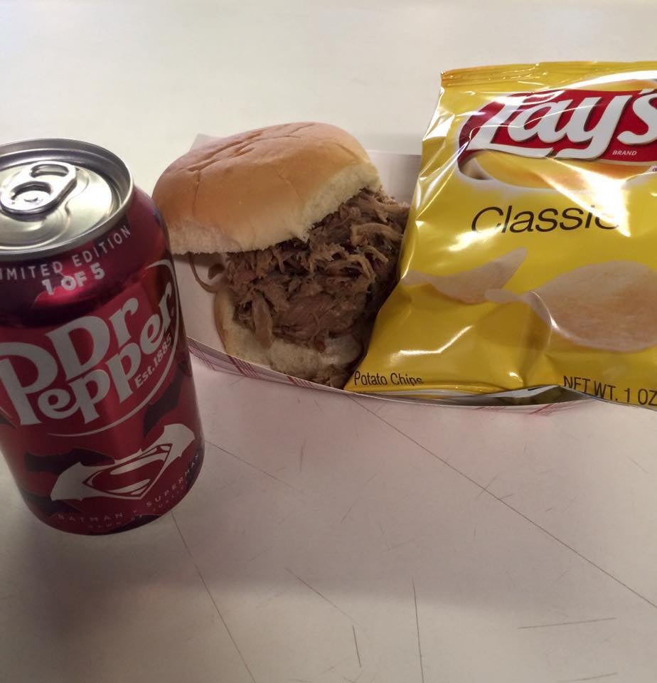 Brown Bag Special Pulled Pork Sandwich Chips And A Drink Yelp Photo Of The Bar B Q Joint Neosho Mo United States Brown Bag