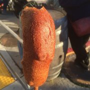 Photo of Sticks - San Francisco, CA, United States. The hot link corn dog was so good, I couldn't resist taking a bite before taking this picture.