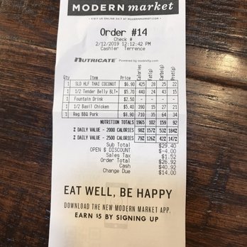 Modern Market Eatery 291 Photos 164 Reviews Breakfast Brunch Photo Of Modern Market Eatery Rockville Md United States Receipt Shows The