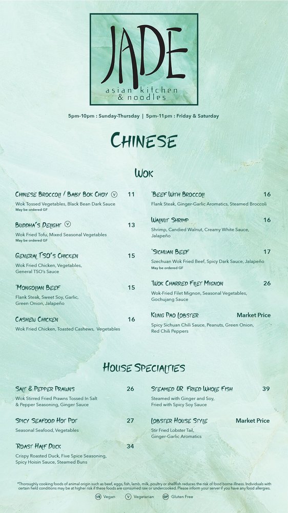 Online Menu Of Jade Asian Kitchen Noodles Restaurant Las Vegas