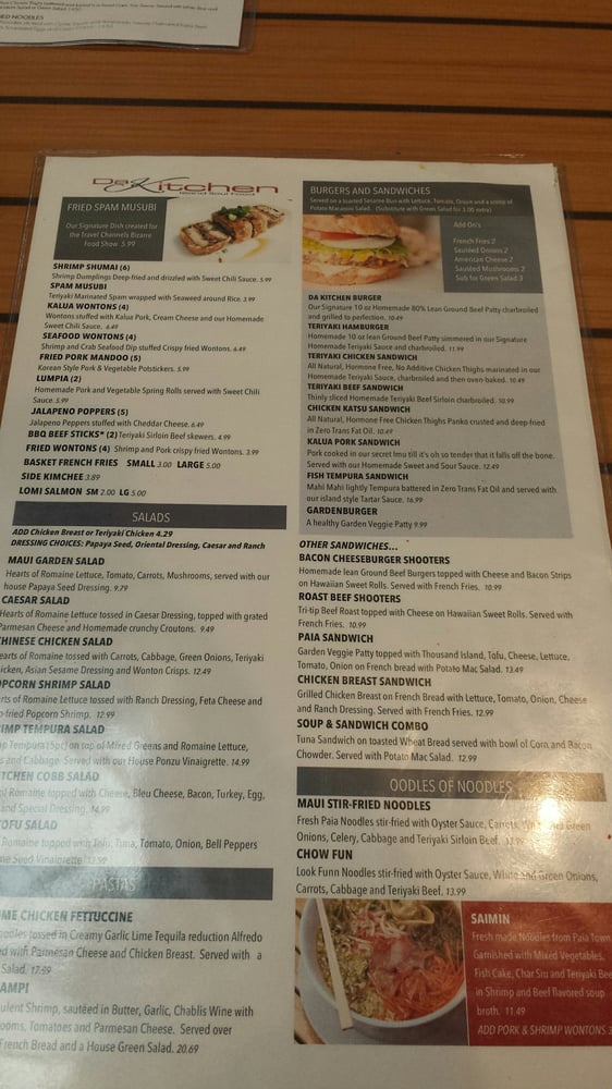 Da Kitchen Maui Kahului Menu Da Kitchen Maui Kahului Menu
