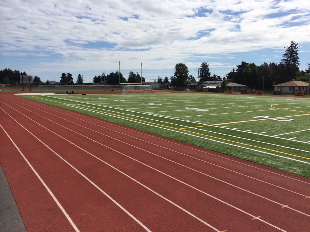 football field soccer field track with six lanes and baseball