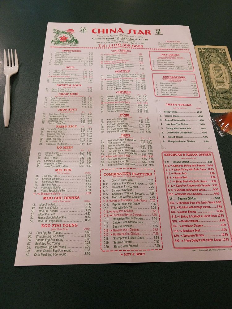 Online Menu Of China Star Restaurant Iowa City Iowa 52240 Zmenu