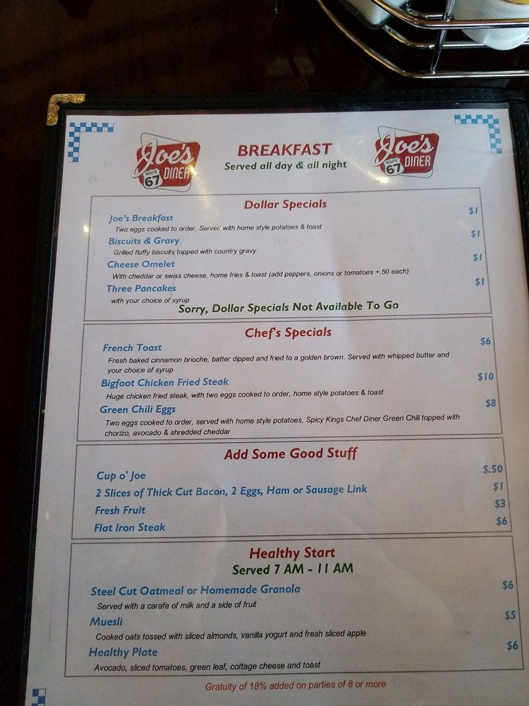 Online Menu of Joes Diner Restaurant, Cripple Creek, Colorado, 80813