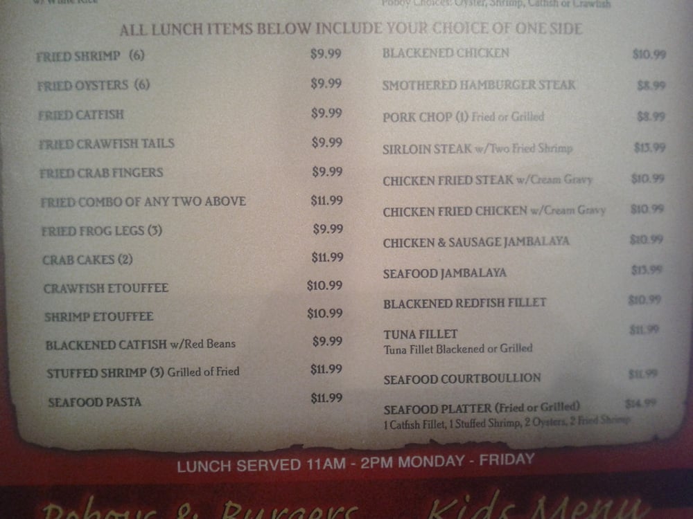 Lunch menu Yelp