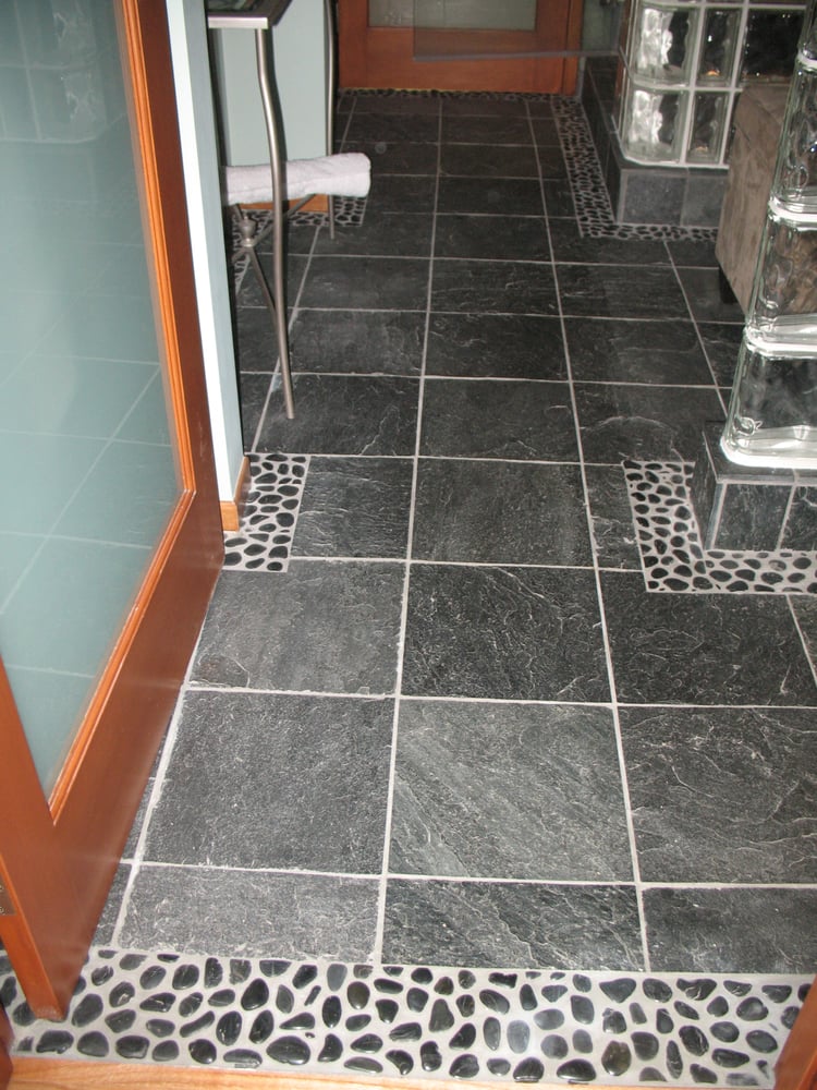 Bathroom Floor 12x12 Slate With River Rock Border Yelp 14 Photos For Mike S Tileworks