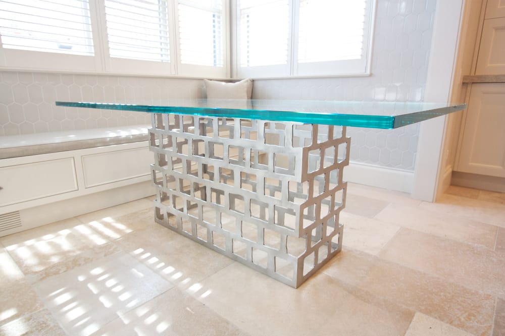 Custom Perforated Stainless Steel Table Base 1 Starphire Glass Top Photo Of Iron Wire Chicago Il United States Custom Perforated Stainless