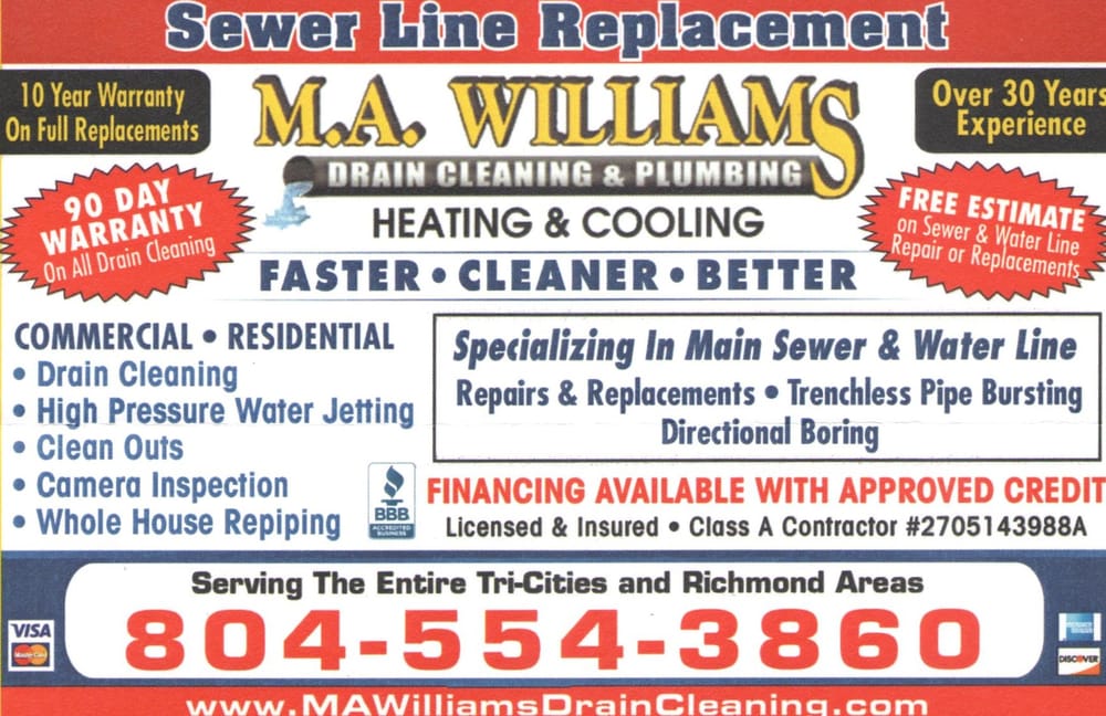 M A Williams Drain Cleaning Plumbing Heating Air Conditioning M A Williams Drain Cleaning Plumbing Heating Air Conditioning Hvac Downtown Richmond Va Phone Number Yelp