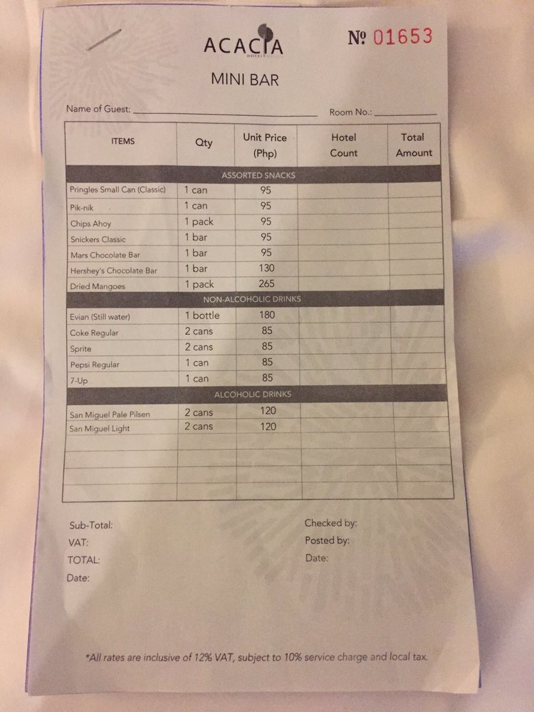 Minibar Menu Yelp Photo Of Acacia Hotel Muntinlupa Metro Manila Philippines Minibar Menu