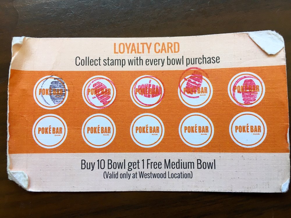 Poke Bar Loyalty Card Free Bowl Counts As A Stamp On Your Next Photo Of Poke Bar Los Angeles Ca United States Loyalty