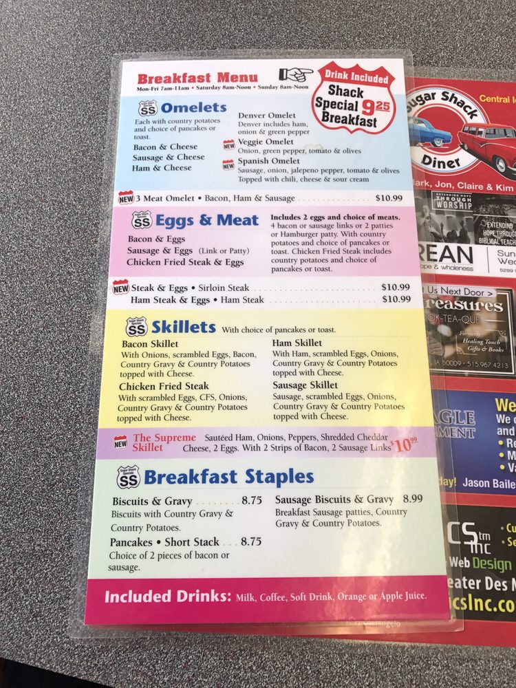 Online Menu of Sugar Shack Diner Restaurant, Altoona, Iowa, 50009 Zmenu