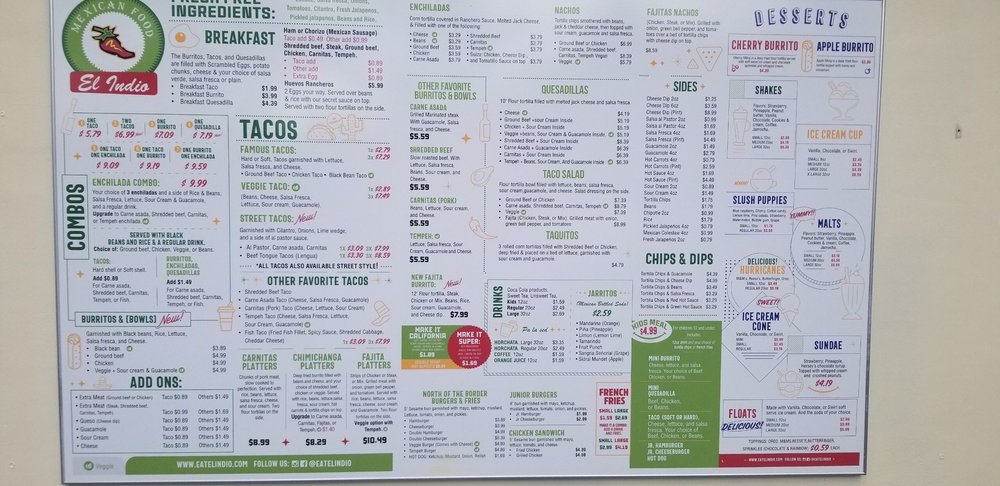 Online Menu Of El Indio Real Mexican Food Restaurant Gainesville