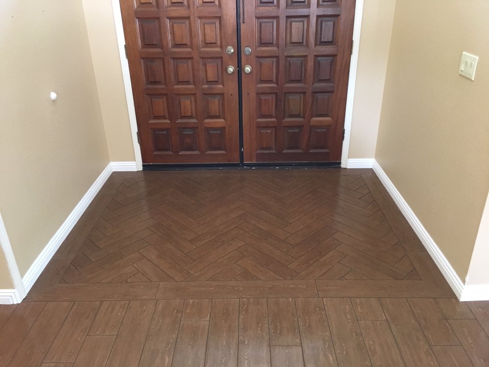 Wood Look Tile Entry Herringbone Pattern To Straight Yelp Photo Of Direct Carpet Unlimited San Marcos Ca United States Wood Look