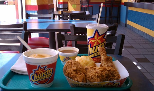 ... spicy with large mashed spuds, extra gravy, a biscuit and a drink. $7