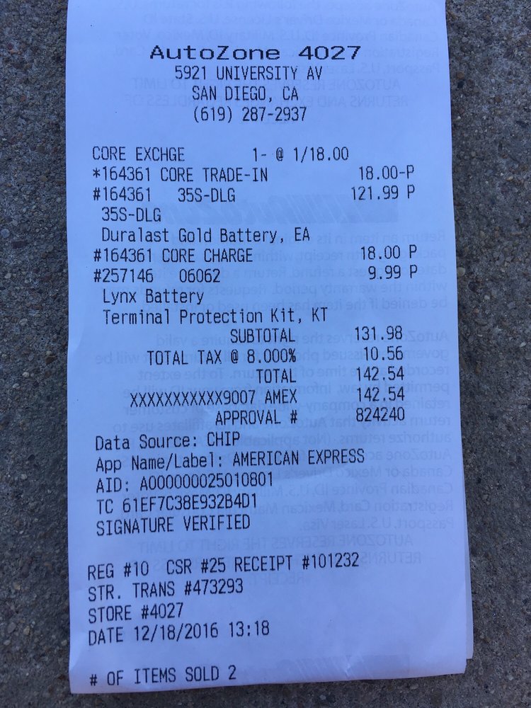 Duralast Gold Battery $121.99, protection kit $9.99 and ...