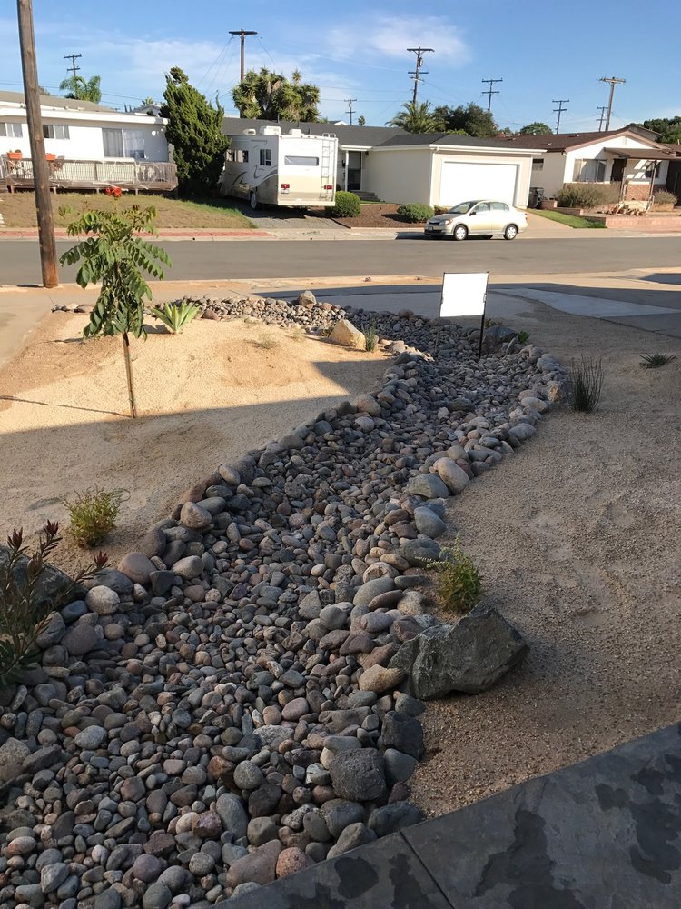 Dry Riverbed Xeriscape Landscape In The Front Yard After Yelp