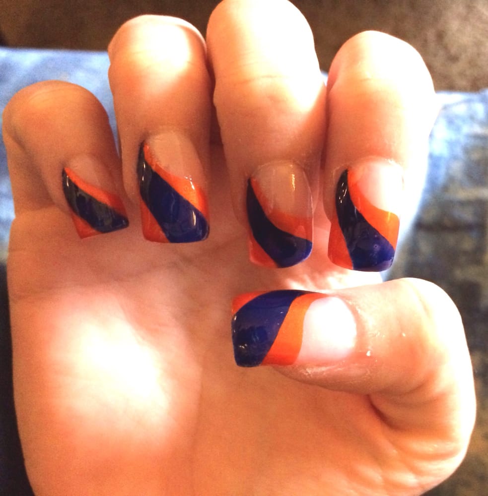 Blue And Orange Acrylic Nail Design Beautiful Work Yelp