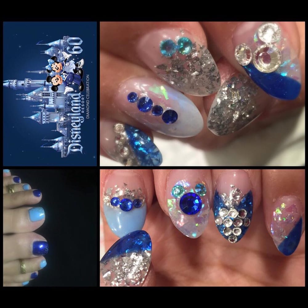 Hard Gel Nails Design For Disney Land 60th Years Anniversary Blue Hard Gel Nails Design For Disney Land 60th Years Anniversary Blue