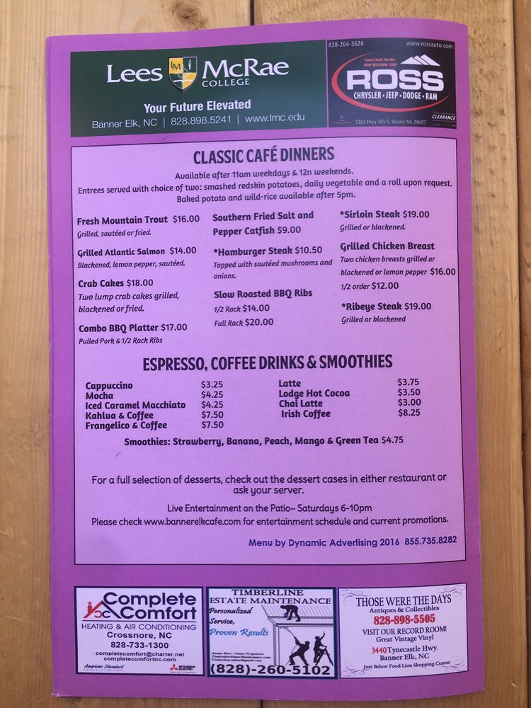 Online Menu Of Banner Elk Cafe Restaurant Banner Elk North