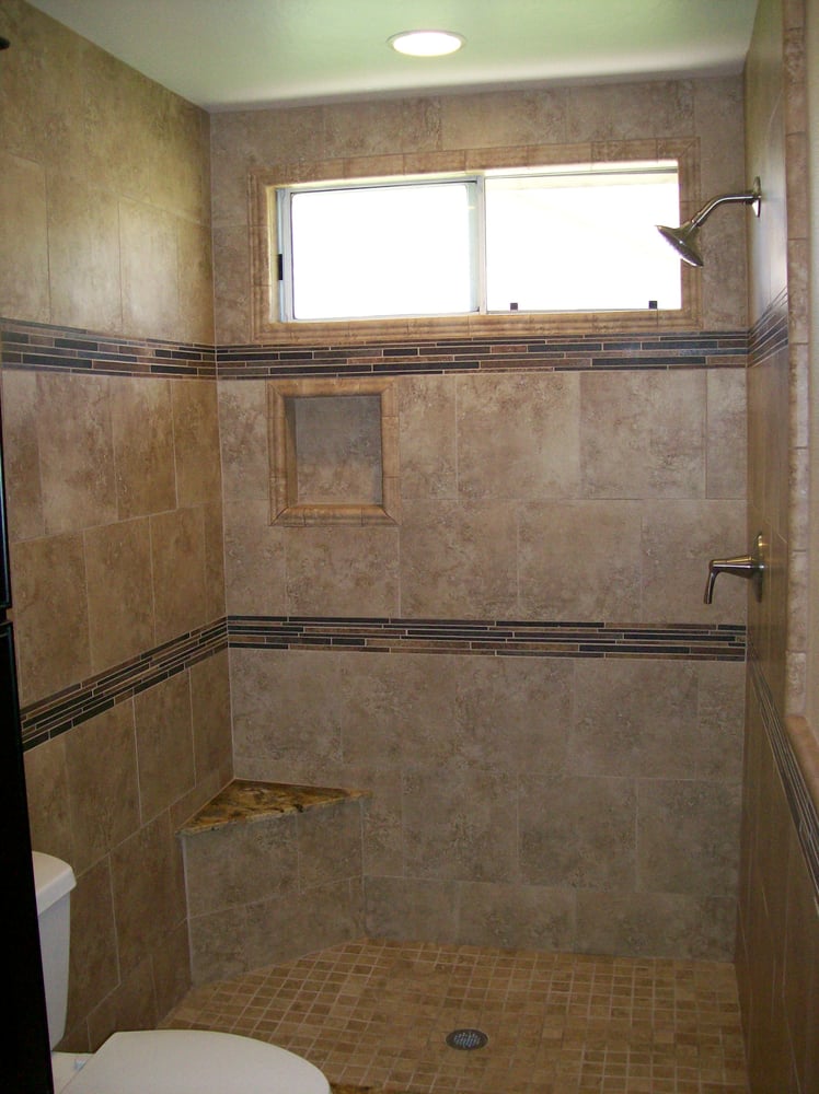 3 X5 Shower Enclosure With Corner Bench And Two Decorative Liners Photo Of Hammer Stone Construction Anaheim Ca United States 3