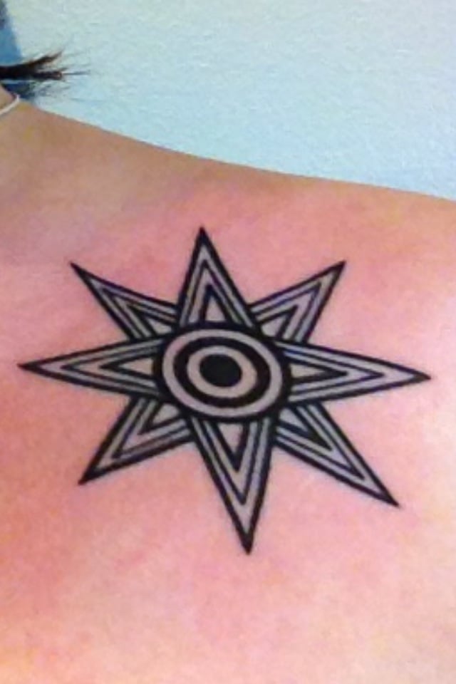 Eight Pointed Star Just Below Collar Bone Left Side Yelp Photo Of Heaven Or Hell Tattoos Piercings Fairfield Ca United States