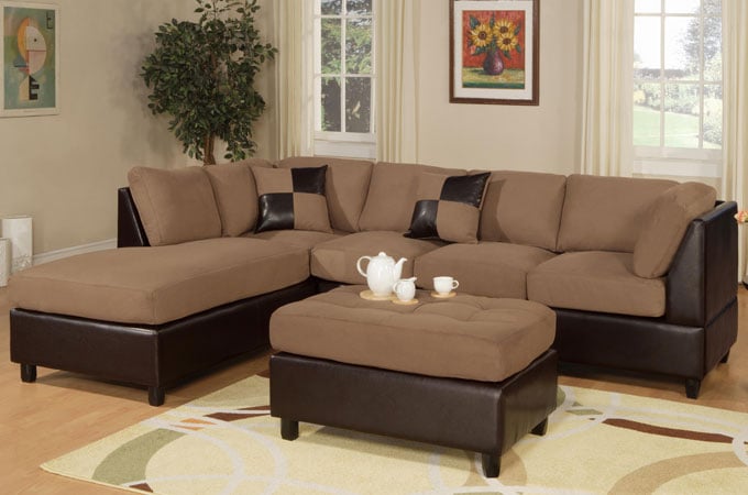 Saddle Microfiber Sectional Sofa Set With Free Shipping In