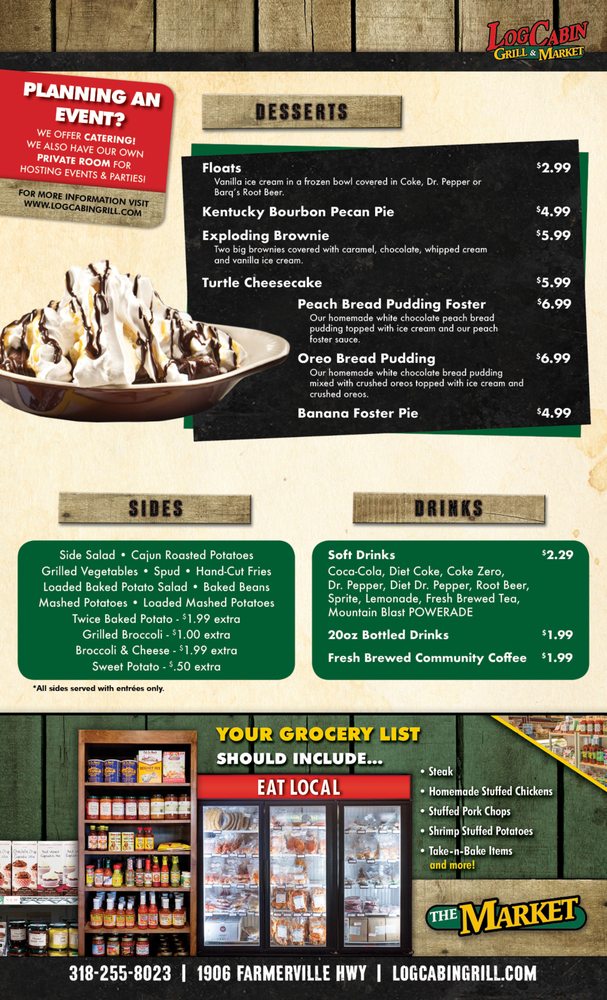 Online Menu Of Log Cabin Grill Market Restaurant Ruston
